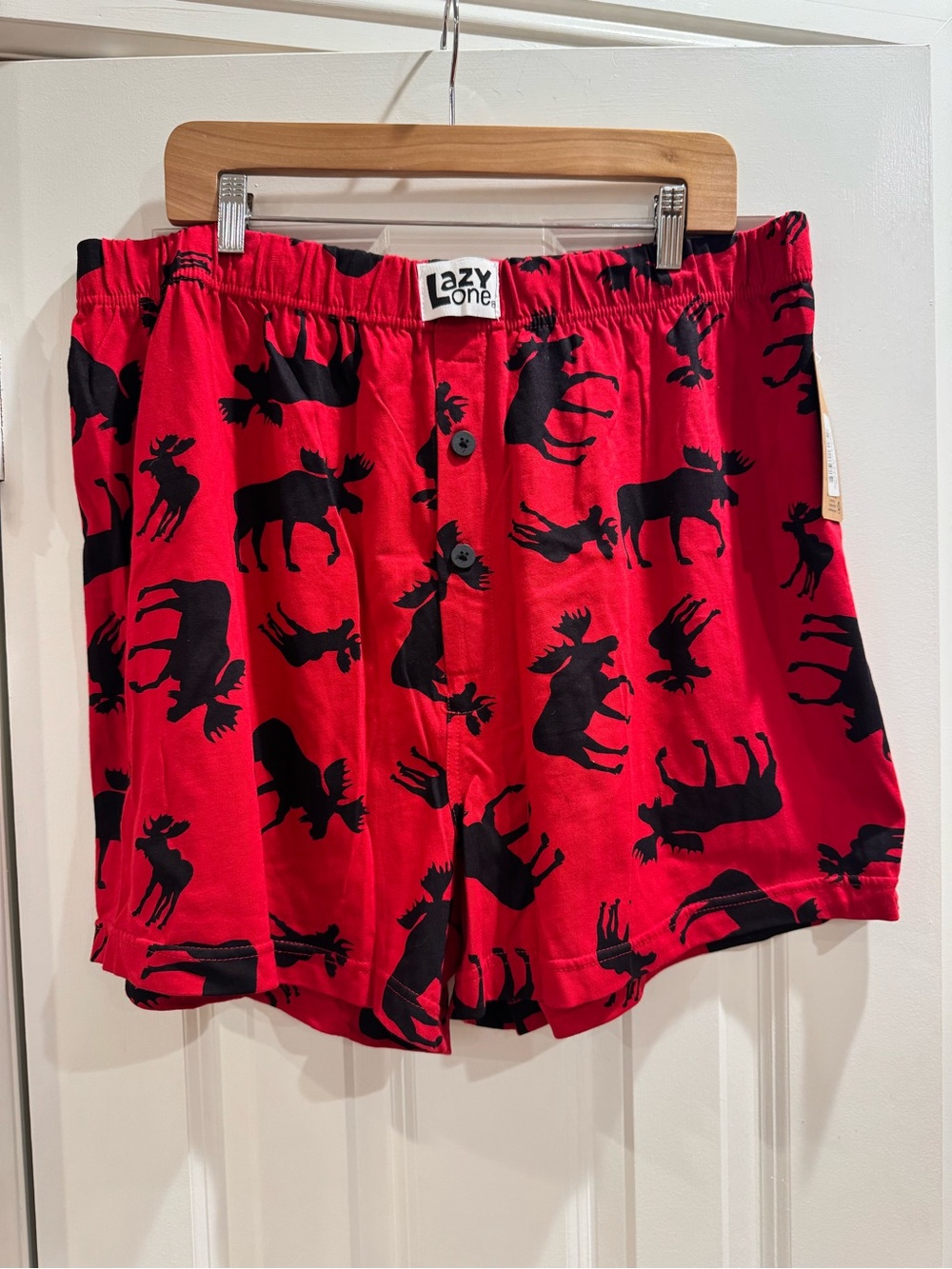 NEW Lazy One Men’s Red Moose-Print Boxer Shorts 100% Cotton Sz. XXL Loungewear